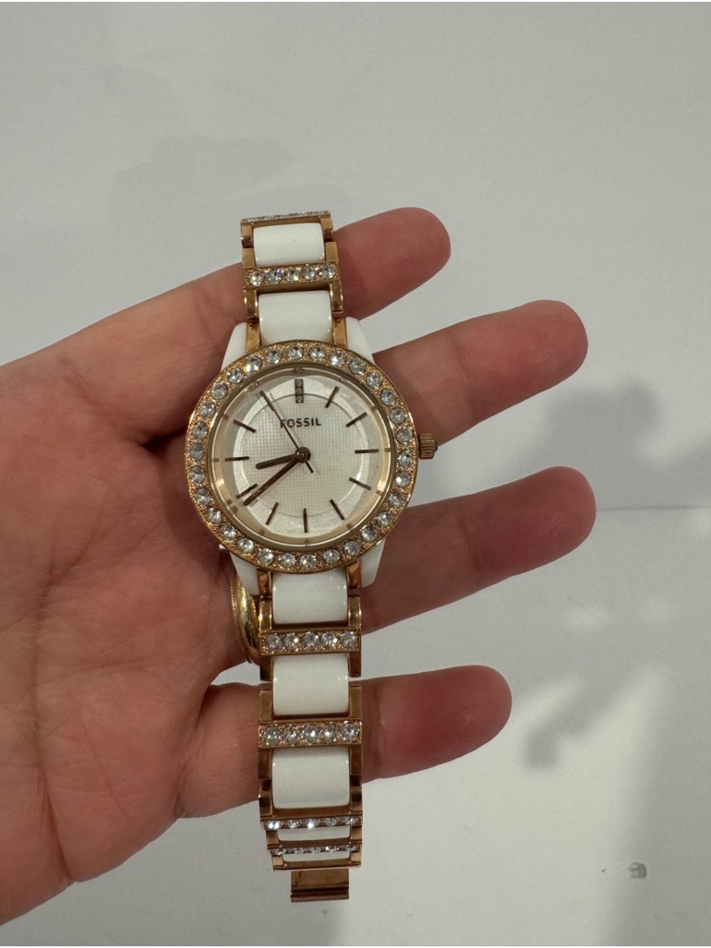 Fossil White and Gold Crystal-Trim Women's Watch